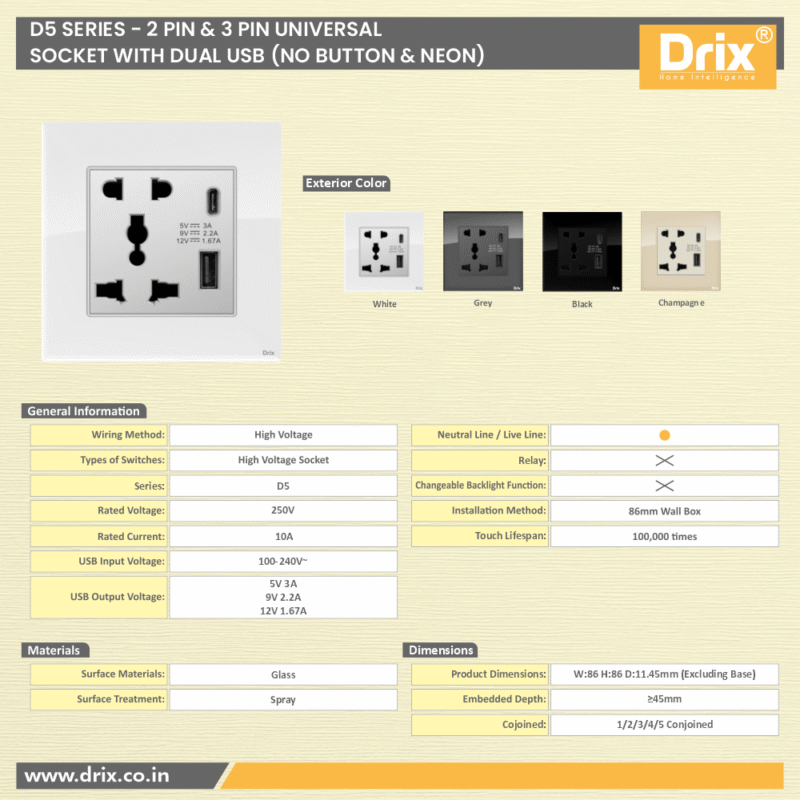 2 Pin 3 Pin Universal Socket With Dual USB - Image 2